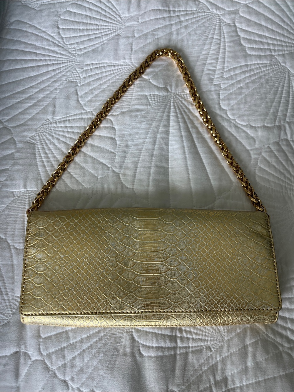 Hype Gold Snake-Embossed Shoulder Bag with Chain Strap